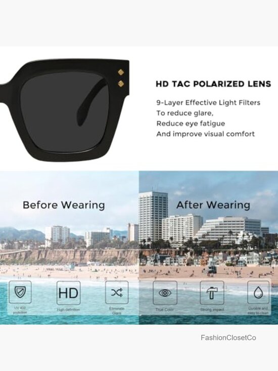 Vintage Oversized Square Polarized Sunglasses with Metal Studs main image 4